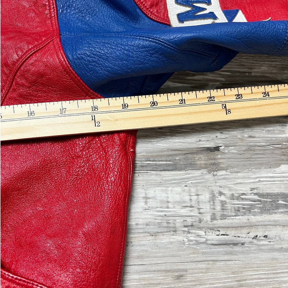 Vintage Pelle Pelle Red Blue Leather Varsity Jacket Hip Hop Streetwear Size 12 - Picture 14 of 16